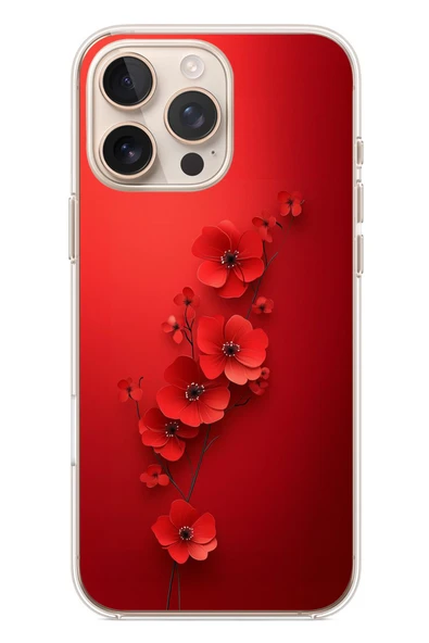Le Balvo İphone 16 Pro Max Uyumlu Kırmızı Kardelenler Baskılı Silikon Kılıf ürün görseli 1