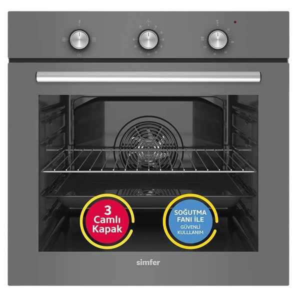Simfer 8224 0+3 Fonksiyon Mekanik Gri, Power Turbo Cam Ankastre Fırın ürün görseli 1