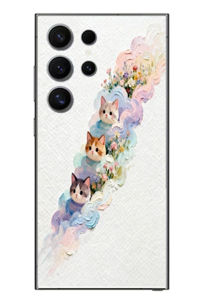 Le Balvo Samsung Galaxy S24 Ultra Uyumlu Yağlı Boya Kediler Baskılı Silikon Kılıf ürün görseli 1