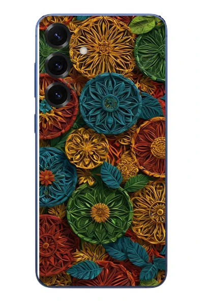 Le Balvo Samsung Galaxy S25 Plus Uyumlu Hasır Örgü Çiçekler Baskılı Silikon Kılıf ürün görseli 1