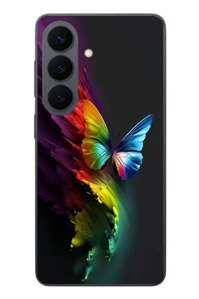 Le Balvo Samsung Galaxy S26 Uyumlu Gökkuşağı Kelebeği Baskılı Silikon Kılıf ürün görseli 1