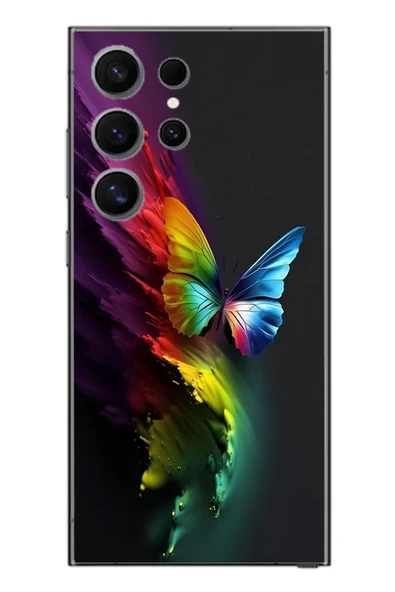 Le Balvo Samsung Galaxy S24 Ultra Uyumlu Gökkuşağı Kelebeği Baskılı Silikon Kılıf ürün görseli 1