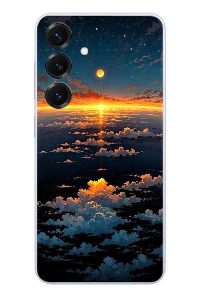 Le Balvo Samsung Galaxy S25 Uyumlu Gün Batımı ve Ay Baskılı Silikon Kılıf ürün görseli 1