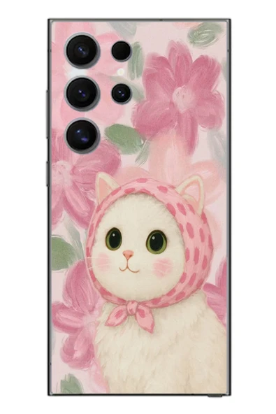 Le Balvo Samsung Galaxy S24 Ultra Uyumlu Pembe Örtülü Kedi Baskılı Silikon Kılıf ürün görseli 1