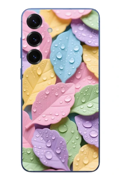 Le Balvo Samsung Galaxy S25 Plus Uyumlu Pastel Damlalıklı Yapraklar Baskılı Silikon Kılıf ürün görseli 1