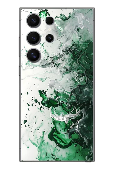 Le Balvo Samsung Galaxy S24 Ultra Uyumlu Yeşil Beyaz Dalgalar Baskılı Silikon Kılıf ürün görseli 1