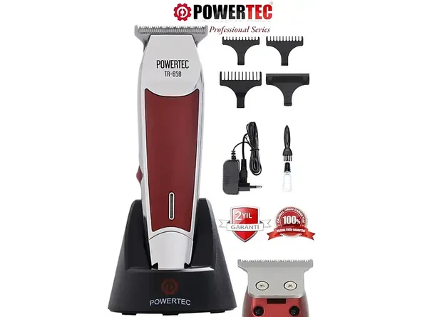POWERTEC TR-658 Profesyonel Sakal Ense Tıraş Makinesi Kırmızı ürün görseli 1