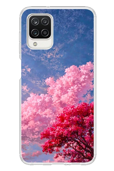 Le Balvo Samsung Galaxy A12 Uyumlu Kırmızı Pembe Ağaçlar Baskılı Silikon Kılıf ürün görseli 1