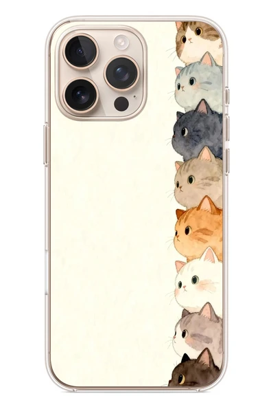 Le Balvo İphone 16 Pro Max Uyumlu Sıralı Kediler Baskılı Silikon Kılıf ürün görseli 1