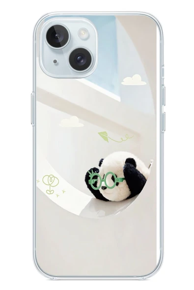 Le Balvo İphone 15 Uyumlu Gözlüklü Panda Baskılı Silikon Kılıf ürün görseli 1