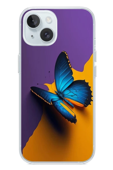 Le Balvo İphone 15 Uyumlu Mavi Kelebek Baskılı Silikon Kılıf ürün görseli 1