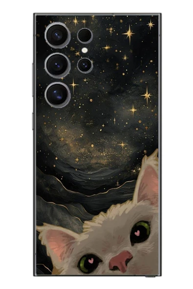 Le Balvo Samsung Galaxy S24 Ultra Uyumlu Siyah Gökyüzülü Kedi Baskılı Silikon Kılıf ürün görseli 1