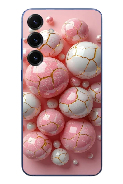 Le Balvo Samsung Galaxy S25 Plus Uyumlu Pembe Beyaz Kırık Toplar Baskılı Silikon Kılıf ürün görseli 1