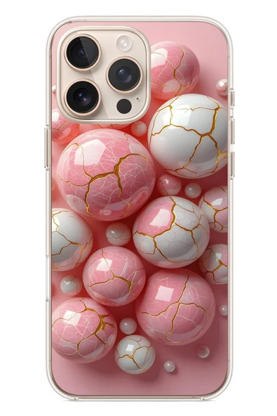 Le Balvo İphone 16 Pro Max Uyumlu Pembe Beyaz Kırık Toplar Baskılı Silikon Kılıf ürün görseli 1