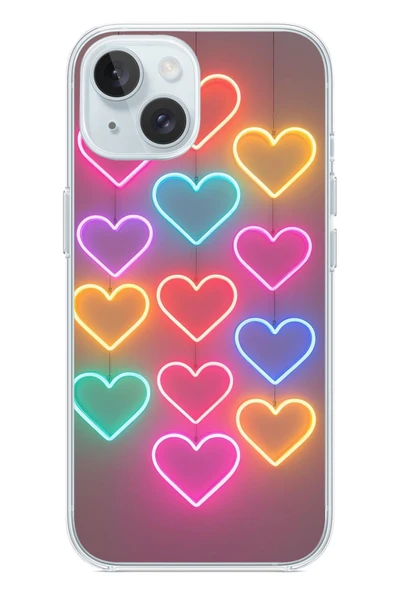Le Balvo İphone 15 Uyumlu Neon Kalpler Baskılı Silikon Kılıf ürün görseli 1
