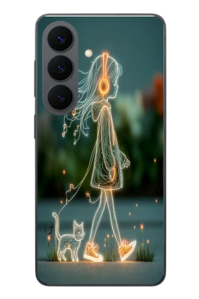 Le Balvo Samsung Galaxy S26 Uyumlu Kedili Neon Kız Baskılı Silikon Kılıf ürün görseli 1