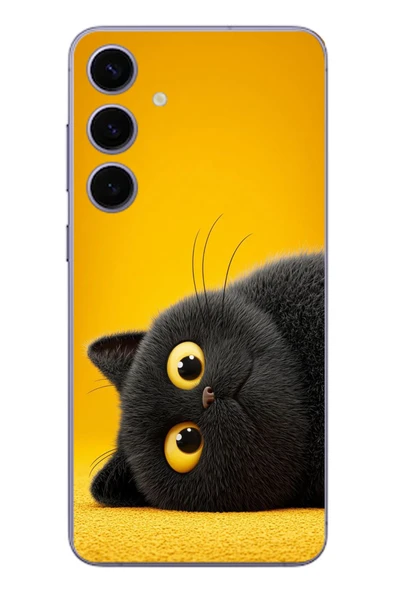 Le Balvo Samsung Galaxy S24 Plus Uyumlu Yan Bakan Siyah Kedi Baskılı Silikon Kılıf ürün görseli 1