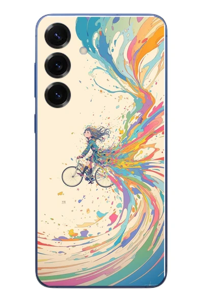 Le Balvo Samsung Galaxy S25 Plus Uyumlu Rengarenk Bisikletli Kız Baskılı Silikon Kılıf ürün görseli 1