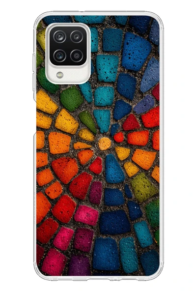 Le Balvo Samsung Galaxy A12 Uyumlu Gökkuşağı Renkli Kaldırım Baskılı Silikon Kılıf ürün görseli 1