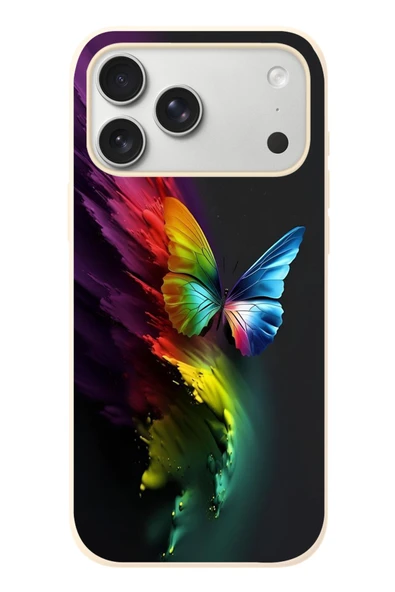 Le Balvo İphone 17 Pro Max Uyumlu Gökkuşağı Kelebeği Baskılı Silikon Kılıf ürün görseli 1