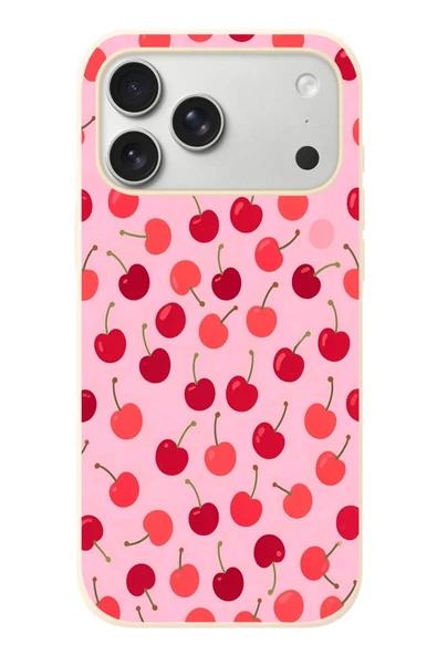 Le Balvo İphone 17 Pro Max Uyumlu Pembe Kirazlar Baskılı Silikon Kılıf ürün görseli 1