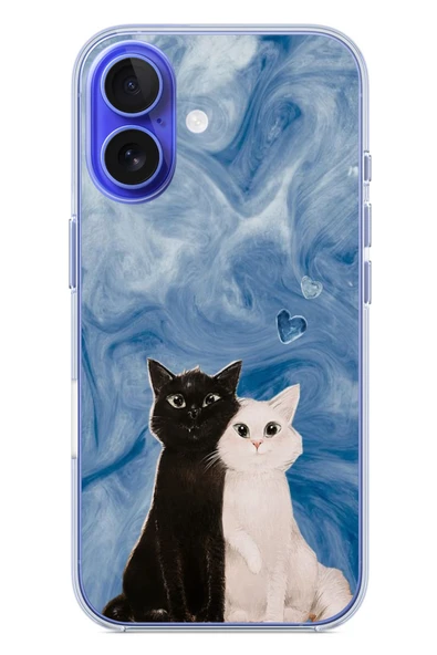 Le Balvo İphone 16 Uyumlu Siyah ve Beyaz Kedi Baskılı Silikon Kılıf ürün görseli 1