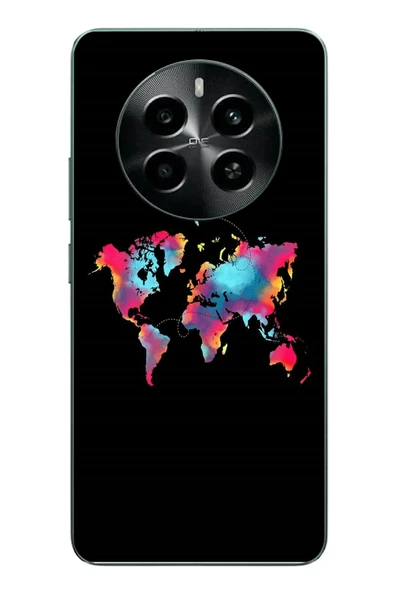 Le Balvo Realme 12 4G Uyumlu Dünya Renkli Haritası Baskılı Silikon Kılıf ürün görseli 1