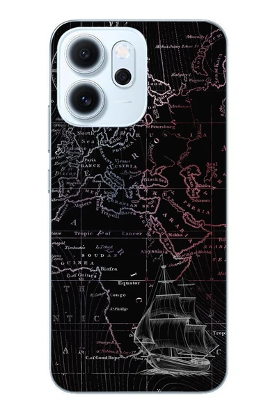 Le Balvo Oppo Reno 14F Uyumlu Denizci Dünya Haritası Baskılı Silikon Kılıf ürün görseli 1