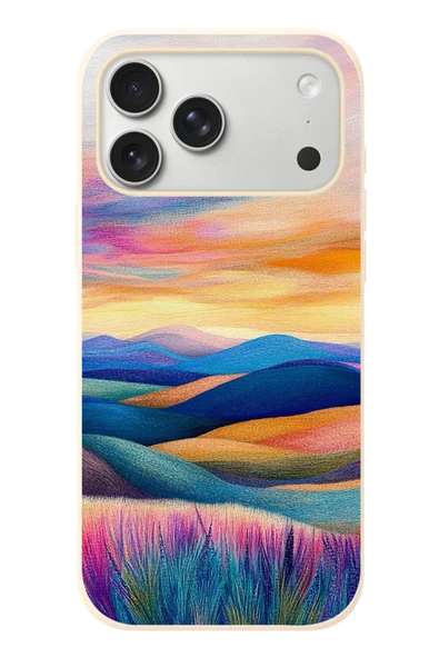 Le Balvo İphone 17 Pro Max Uyumlu Renkli Pastel Günbatımı Baskılı Silikon Kılıf ürün görseli 1