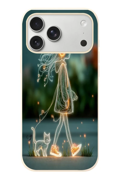 Le Balvo İphone 17 Pro Max Uyumlu Kedili Neon Kız Baskılı Silikon Kılıf ürün görseli 1