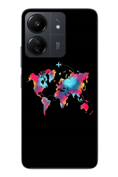 Le Balvo Redmi 13C Uyumlu Dünya Renkli Haritası Baskılı Silikon Kılıf ürün görseli 1