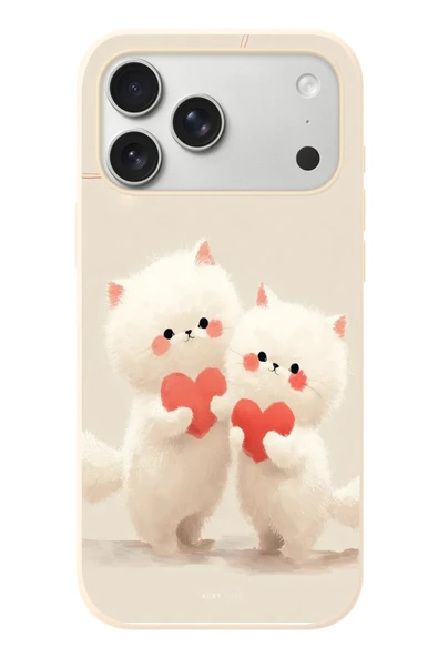 Le Balvo İphone 17 Pro Max Uyumlu Kalpli Beyaz Kediler Baskılı Silikon Kılıf ürün görseli 1