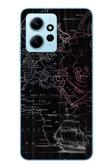 Le Balvo Redmi Note 12 4G Uyumlu Denizci Dünya Haritası Baskılı Silikon Kılıf ürün görseli 1