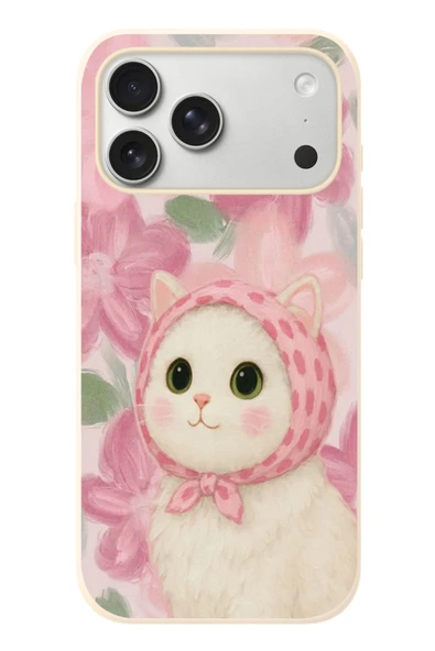 Le Balvo İphone 17 Pro Max Uyumlu Pembe Örtülü Kedi Baskılı Silikon Kılıf ürün görseli 1
