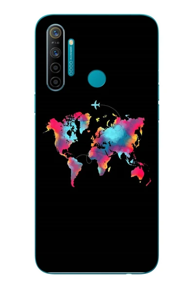 Le Balvo Realme 5i Uyumlu Dünya Renkli Haritası Baskılı Silikon Kılıf ürün görseli 1