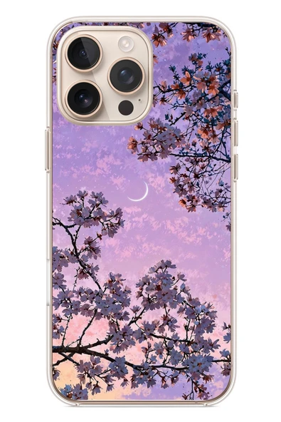 Le Balvo İphone 16 Pro Max Uyumlu Mor Gökyüzülü Ağaç Baskılı Silikon Kılıf ürün görseli 1