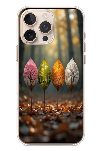 Le Balvo İphone 16 Pro Max Uyumlu Dört Mevsim Yaprakları Baskılı Silikon Kılıf ürün görseli 1