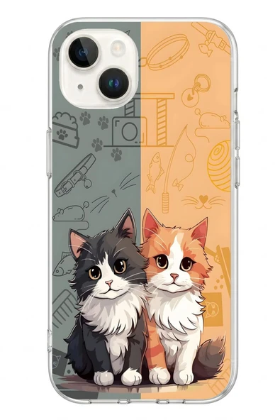 Le Balvo İphone 13/14 Uyumlu Sarı ve Siyah Kedi Baskılı Silikon Kılıf ürün görseli 1