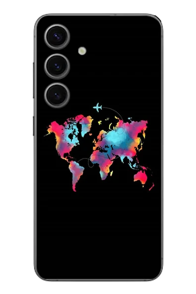 Le Balvo Samsung Galaxy S24 Uyumlu Dünya Renkli Haritası Baskılı Silikon Kılıf ürün görseli 1