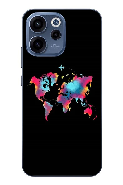 Le Balvo Oppo Reno 15F Uyumlu Dünya Renkli Haritası Baskılı Silikon Kılıf ürün görseli 1