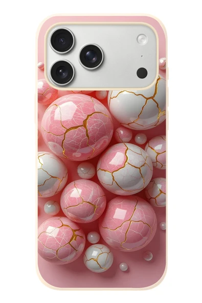 Le Balvo İphone 17 Pro Max Uyumlu Pembe Beyaz Kırık Toplar Baskılı Silikon Kılıf ürün görseli 1