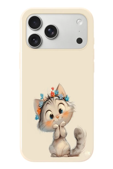 Le Balvo İphone 17 Pro Max Uyumlu Sevimli Çiçekli Kedi Baskılı Silikon Kılıf ürün görseli 1