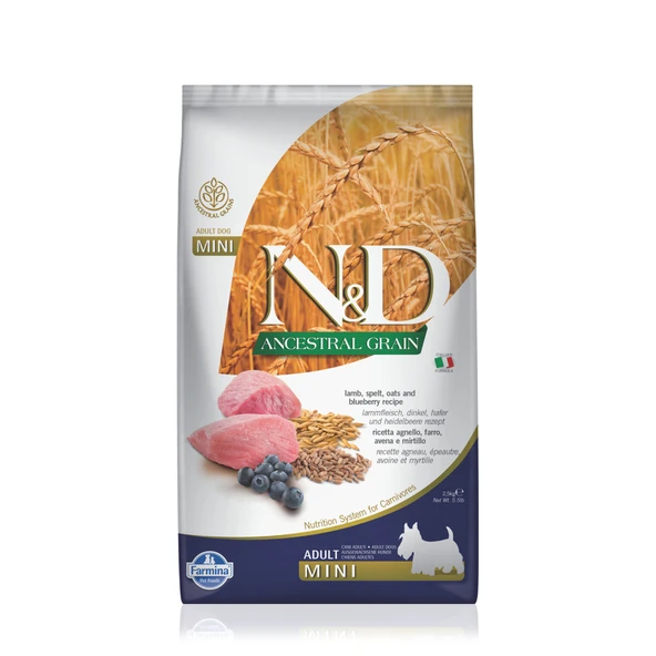 N&D Az Tahıllı Kuzu Etli Yaban Mersinli Küçük Irk Yetişkin Köpek Maması 2.5 Kg ürün görseli 1