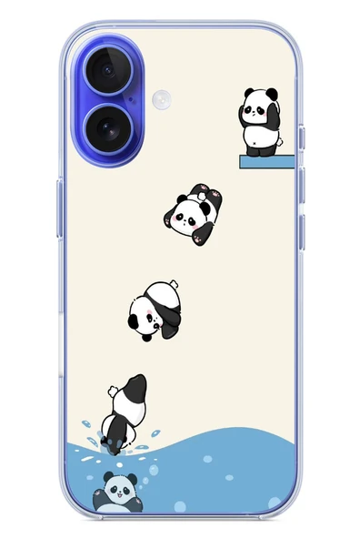 Le Balvo İphone 16 Uyumlu Yüzen Pandalar Baskılı Silikon Kılıf ürün görseli 1