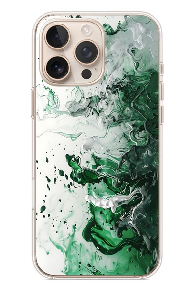 Le Balvo İphone 16 Pro Max Uyumlu Yeşil Beyaz Dalgalar Baskılı Silikon Kılıf ürün görseli 1