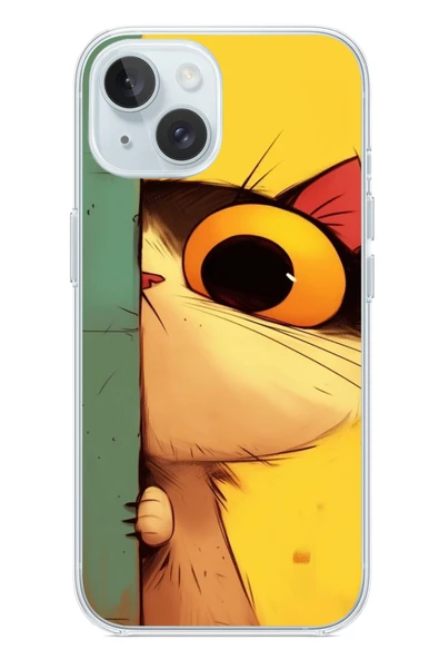 Le Balvo İphone 15 Uyumlu Tek Gözlü Kedi Baskılı Silikon Kılıf ürün görseli 1