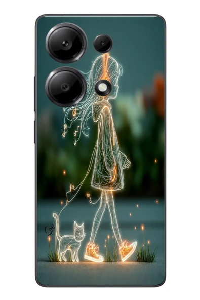Le Balvo Redmi Note 13 Pro 4G Uyumlu Kedili Neon Kız Baskılı Silikon Kılıf ürün görseli 1