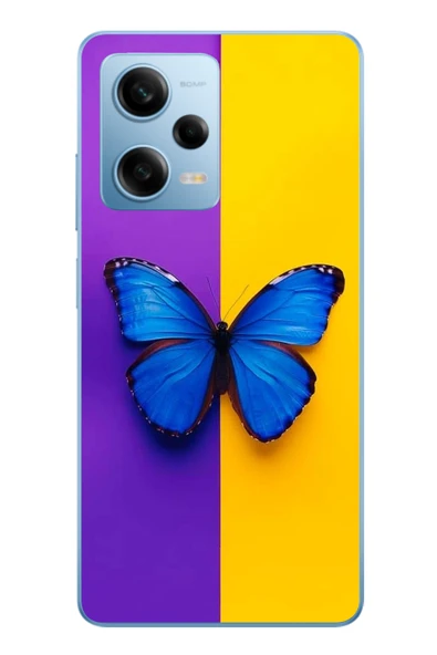 Le Balvo Redmi Note 12 Pro 5G Uyumlu Mor Sarı Kelebek Baskılı Silikon Kılıf ürün görseli 1