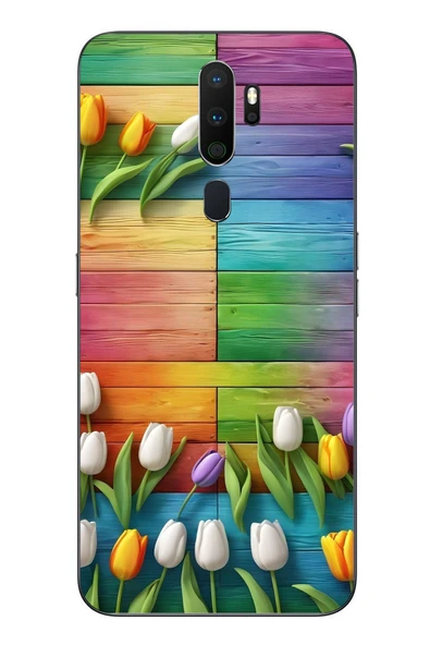 Le Balvo Oppo A5 2020 Uyumlu Renkli Laleler Baskılı Silikon Kılıf ürün görseli 1