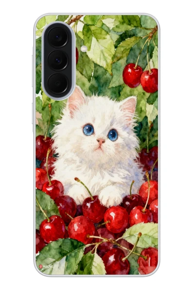 Le Balvo Samsung Galaxy A37 Uyumlu Kirazlı Kedi Baskılı Silikon Kılıf ürün görseli 1